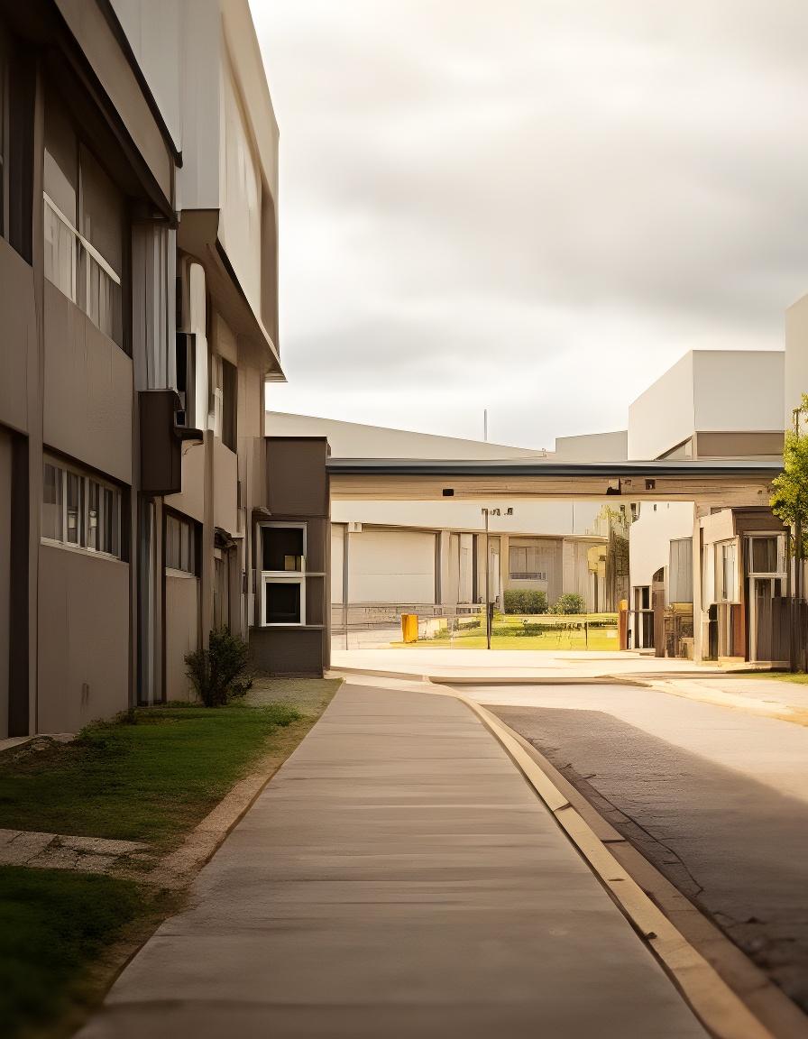 Vista exterior de una zona industrial tranquila en Garín con acceso a la planta de utensilios